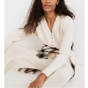 Madewell Asherton Waffle Henley Sweater High Low Ivory Cream Size XXS Women’s